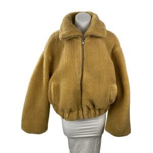 Free People Get Cozy Teddy Women's Brown Fleece Long Sleeve Bomber Coat Jacket S